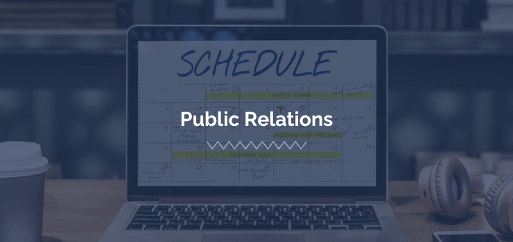 Laptop shows a packed schedule for a person trying to figure out when to send a media pitch for public relations