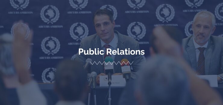 CEO answering questions at a press conference for public relations