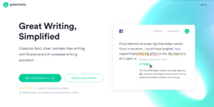 Screen grab of Grammarly home page