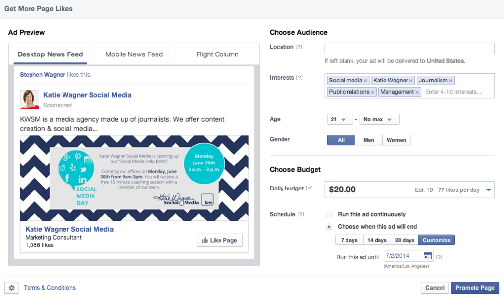facebook promoted page, facebook ads, social media help