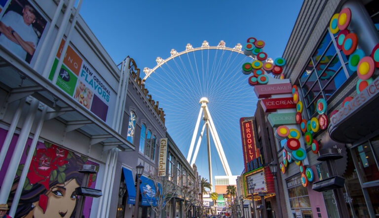 colorful signs along the las vegas linq