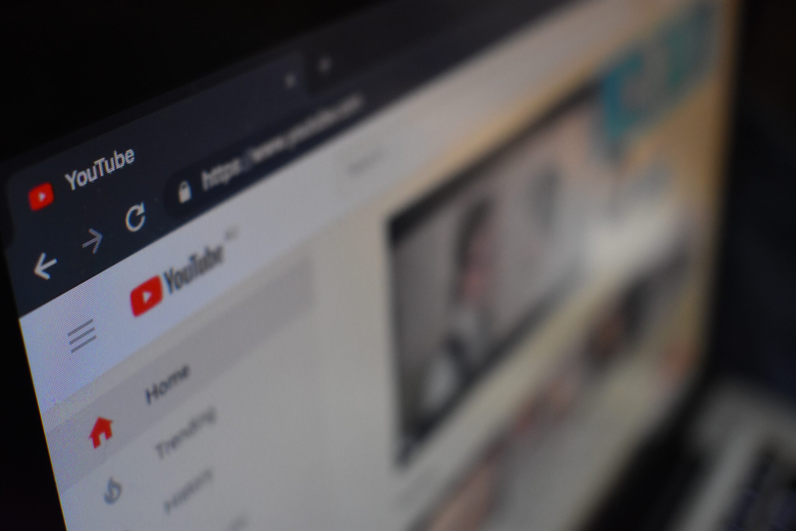 close up of youtube on desktop view