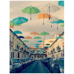 umbrellas, cars, street